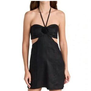 NWT Reformation Mairwen Linen Mini Dress Black Cut Out Halter Party LBD Size 6/8